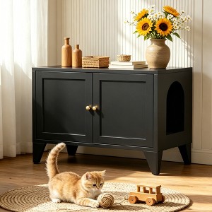 Metal Cat Litter Box Enclosure, Modern Hidden Litter Box Furniture for ...