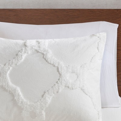 Full White Cotton Tufted Geometric Comforter Set