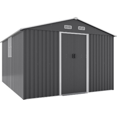ALAULM Outdoor Storage Shed Waterproof, Large Garden Tool House with Air Vents and Lockable Sliding Door, Metal Shed for Garden, Patio, Backyard
