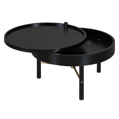 NicBex 24 Inch Round Wood Rotating Tray Coffee Table with Storage for Living Room,Bedroom