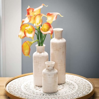 Set of 3 Small White Ceramic Bottle Vases