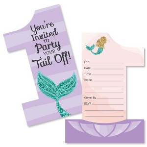 Big Dot of Happiness 1st Birthday Let's Be Mermaids - Shaped Fill-in Invitations - First Birthday Party Invitation Cards with Envelopes - Set of 12 - 1 of 4