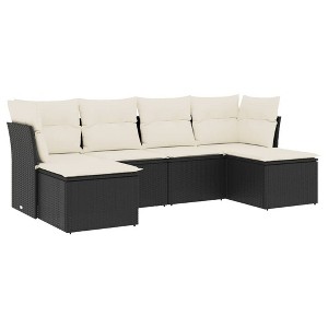 vidaXL 6 Piece Patio Sofa Set with Cushions - Black and Cream Without Table - 1 of 4