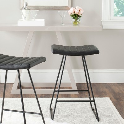 Akito Black Faux Leather and Metal Backless Counter Stools, Set of 2