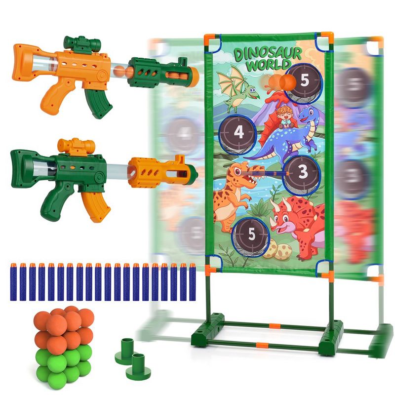 Whizmax Shooting Game Toy for Age 4-12 Years Old Boys, 2 Foam Blaster Toy Air Guns with Moving Dinosaur Shooting Target, Ideal Kid Birthday Gift, 1 of 8