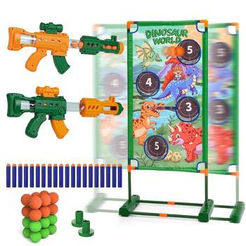 Whizmax Shooting Game Toy for Age 4-12 Years Old Boys, 2 Foam Blaster Toy Air Guns with Moving Dinosaur Shooting Target, Ideal Kid Birthday Gift