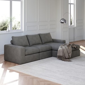99" Corduroy Upholstered Cloud Modular L-Shaped Sectional Sofa with Chaise, Deep Seats, Neck Pillows, No Assembly Needed - 1 of 4