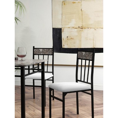 Modern 5-Piece Dining Set with Faux Marble Top and Gray Upholstered Chairs