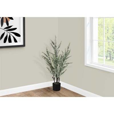 Monarch Specialties Artificial Plant 44 inch Tall Eucalyptus Tree Indoor Faux Fake Floor Greenery Potted Real Touch Decorative Green Leaves Black Pot