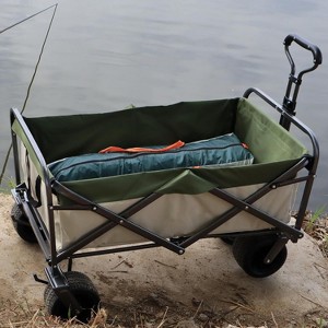 Acekool Collapsible Outdoor Utility Wagon, Heavy Duty All-Terrain Cart with Foot Brake, Folding Garden Trolley for Beach, Park, Kids, Camping - 1 of 4
