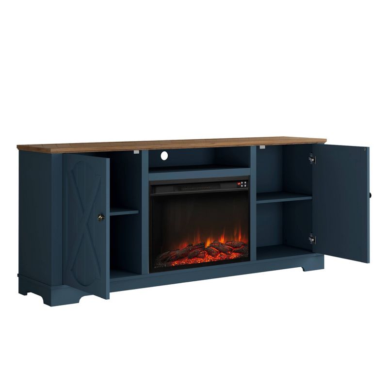 70&#34; Farmhouse TV Stand for TVs up to 70&#34; with Electric Fireplace Navy - Festivo, 4 of 10