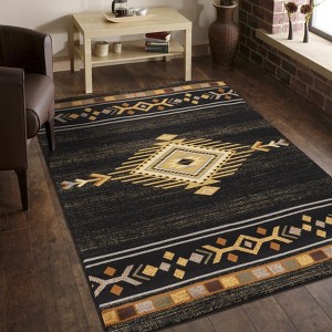Black Southwest Runner Rug ¨C 2'7" x 7'3" Hallway Rug with Rustic Geometric Pattern for Entryway, Kitchen, or Bedroom - Nertpow - 1 of 4