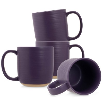 Elanze Designs Ribbed Ceramic Stoneware 16 ounce Raw Clay Bottom Coffee Mugs Set of 4, Purple