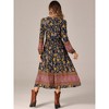 Allegra K Women's Floral Long Sleeve V Neck Elastic Waist Split A-Line Midi Dress - 3 of 4