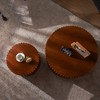 Vynxaria Series 24 in. Walnut Round Wood End Table with Handcrafted Relief Design - 4 of 4