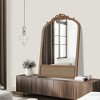 MAYEERTY Hanging Mirror Solid Wood Carved Rattan Right Angle Micro-Arch Brown 36x24x2in - 2 of 4
