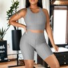 Anna-Kaci Active Women's Seamless Yoga Workout Set for Stretchy 2 Piece Outfits Raceback Crop Top High Waist Gym Shorts - 3 of 4