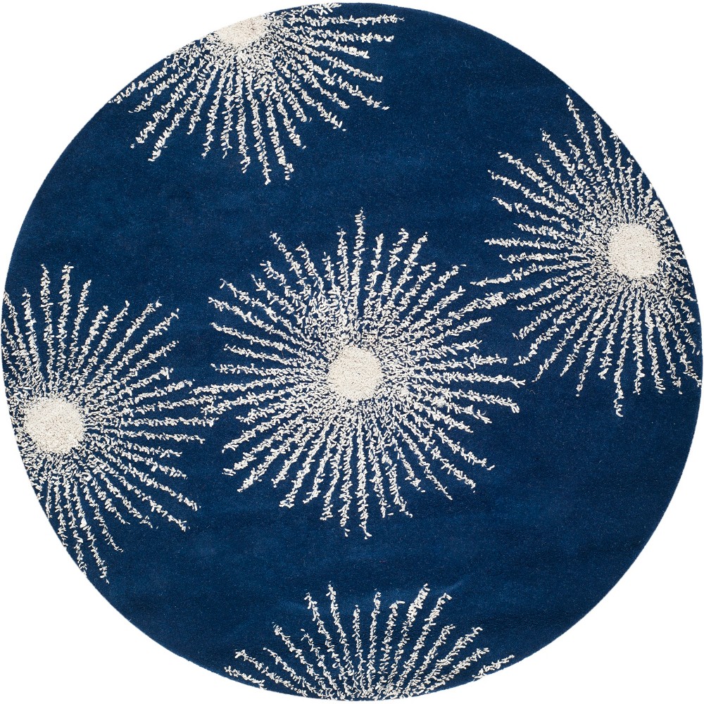 8' Round Burst Tufted Area Rug Dark Blue/Ivory - Safavieh
