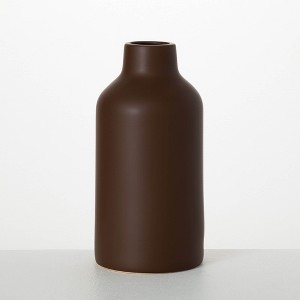 Sullivans 12" Large Matte Dark Brown Bottle Vase, Ceramic - 1 of 4