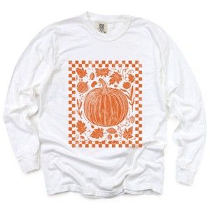 Simply Sage Market Pumpkin Checkered Distressed Garment Dyed Long Sleeve - 1 of 4