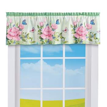 Collections Etc Colorful Butterfly Rose Printed Window Valance 57" WIDE