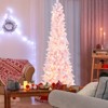 Tangkula 7FT Snow Flocked Christmas Tree, Pink Pencil Christmas Tree w/300 LED Lights & 8 Lighting Modes for Festival & Party Decoration - image 2 of 4