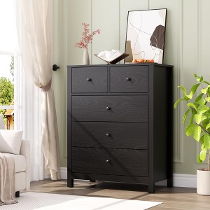 Garvee 5 Drawer Dresser for Bedroom, Tall Dresser with Deep Drawers, Metal Knobs, Modern Wood Grain Chests of Drawers for Entryway, Hallway - 1 of 4