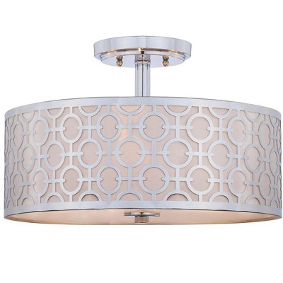 Modern Chrome Drum 15.5" Incandescent Flush Mount Ceiling Lamp