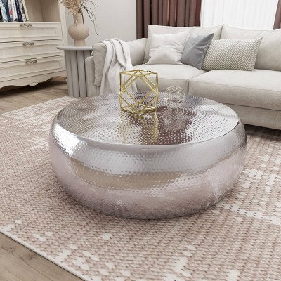 Elegant Hammered Silver Aluminum Round Coffee Table - 49"