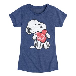 Girls' - Peanuts - Snoopy With Heart Fitted Short Sleeve Graphic T-Shirt - 1 of 4