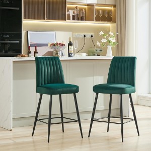 Sapphtopaz Velvet Bar Stools Set of 2 with Tufted Backrest Upholstered Counter Height Bar Stools with Iron Legs Dining Chairs for Kitchen Island - 1 of 4