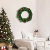 Festive Holiday Wreath for Front Door Home Office Artificial Pine with Red Berries and Ribbon Party Outdoor Decor - 2 of 4