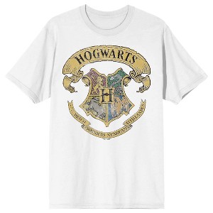 Harry Potter Hogwarts Full Color Crest Adult White Crew Neck Short Sleeve T-shirt - 1 of 4