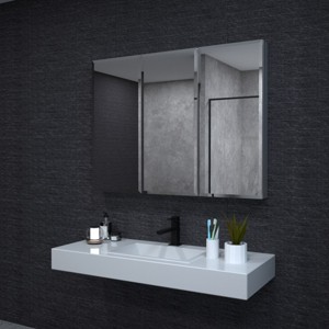 HBEZON Medicine Cabinet with Mirrors, Recess/Wall Mount Bathroom Cabinet, Adjustable Shelves, Soft-Close Hinge, Rectangular, Aluminum - 1 of 4