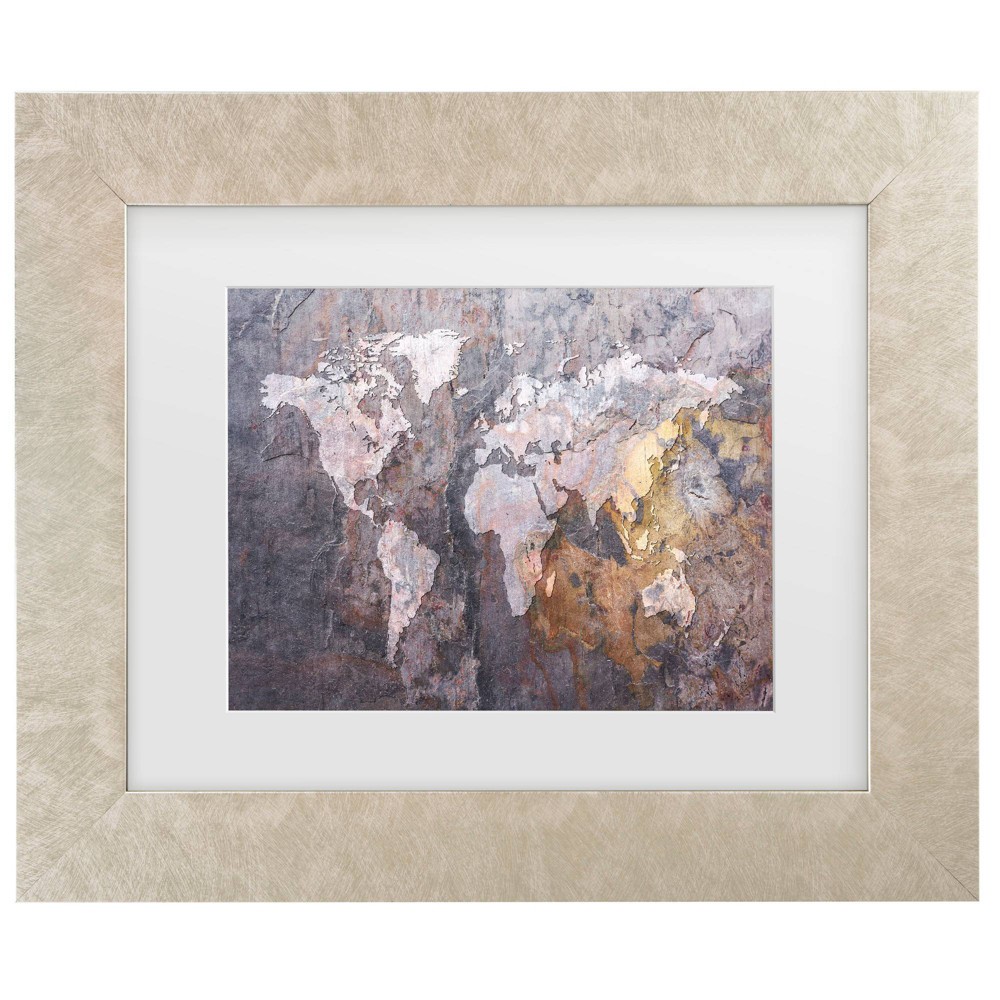 Trademark Fine Art 16"x20" Michael Tompsett World Map - Rock Matted Framed Art Cream