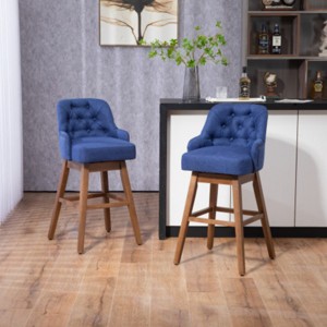 Bar Stools Counter Height Chairs Set Of 2 ,Kitchen Chairs 360 Degree Swivel Wood Legs,Dining Chairs Linen Fabric With Footrest-Cuddlewood - 1 of 4