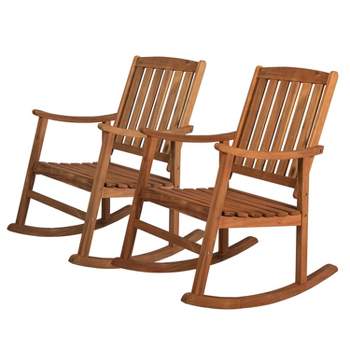 Perry Classic Slat-Back Acacia Wood Patio Outdoor Rocking Chair - JONATHAN Y