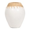 Vase Pottery Terracotta Woven Rattan Neck 10 Inch Boho Style White Finish Home Office Bedroom Living Room Decor - 4 of 4