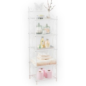 Collections Etc White 5 Tier Storage Shelf with Scrolling Design 14.5 X 12 X 49 - 1 of 2