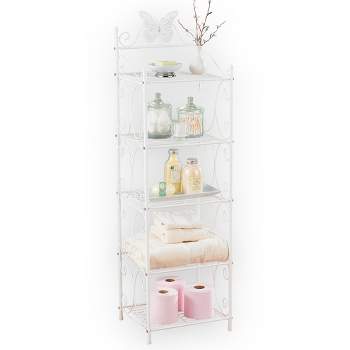 Collections Etc White 5 Tier Storage Shelf with Scrolling Design 14.5 X 12 X 49