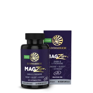 Magnesium + Zen Capsules, Magnesium Supplement with Gaba & L-Theanine for Mood, Sleep & Stress Relief, Unflavored, Sunwarrior, 90ct - 1 of 4