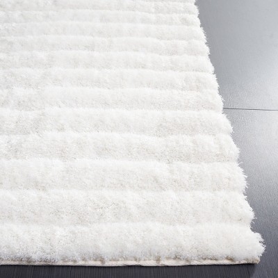 Pearl White Hand-Tufted Synthetic Shag Area Rug 5' x 8'