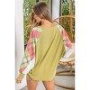 Women's Solid Hacci Knit With Check Block Sleeves Top - BiBi - 2 of 2