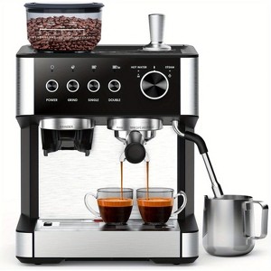 Kismile 15 Bar Espresso Machines with Grinder, Professional Espresso Maker with Removable Water Tank, Milk Frother Steam Wand - 1 of 4