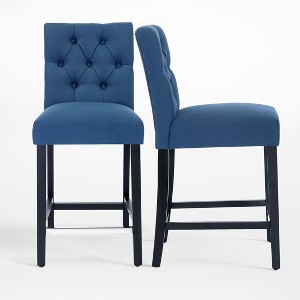 WestinTrends 24" Linen Fabric Tufted Counter Stool (Set of 2) - 1 of 4