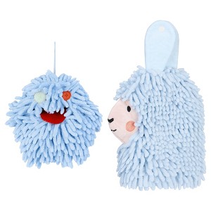 REGALWOVEN 2 Packs Cute Cartoon Alpaca Fuzzy Ball Hand Drying Hanging Ball Towels for Bathroom 7" x 7"/7" x 11" - 1 of 4
