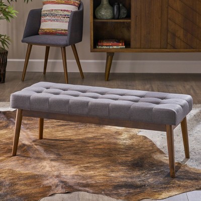 FURNIinspire Ottomans And Benches Mid Century Bedroom Bench Living Room Ottoman Entryway Bench Upholstered Long Ottoman, Grey, 44"*17.25"*16"