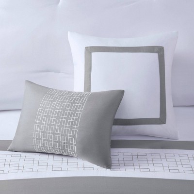 Queen White Microfiber 8-Piece Embroidered Comforter Set