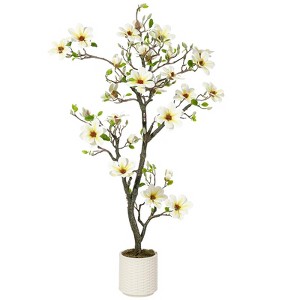 homfan Faux Magnolia Plants Artificial Flower Trees Fake Plants for Yard Patio Home Office Arrangement Decor Indoor Outdoor Artificial Magnolia Tree - 1 of 4