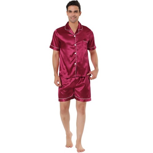 Lars Amadeus Men's Short Sleeve Top And Pants Summer Satin Pajama Sets ...